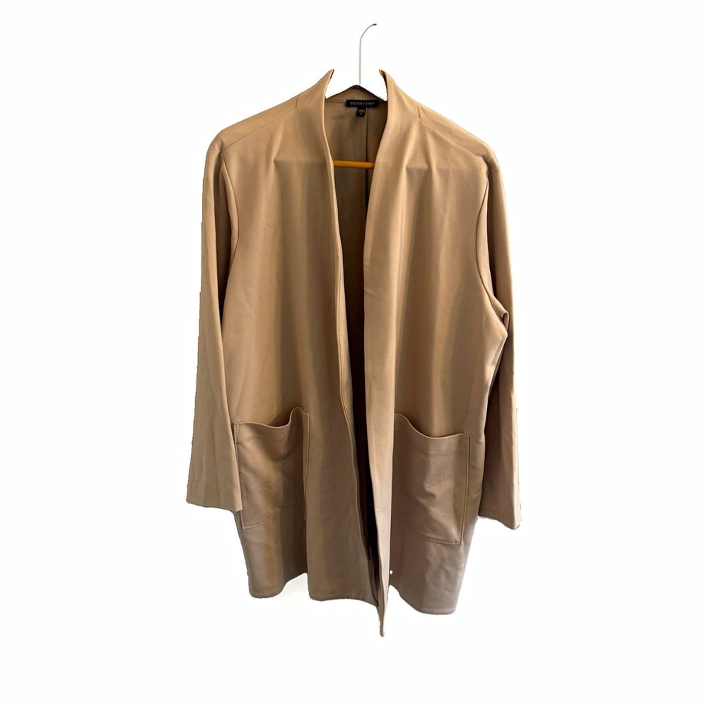 Eileen Fisher Women's 3X Beige Washable Flex Ponte Long Jacket Open Front $298